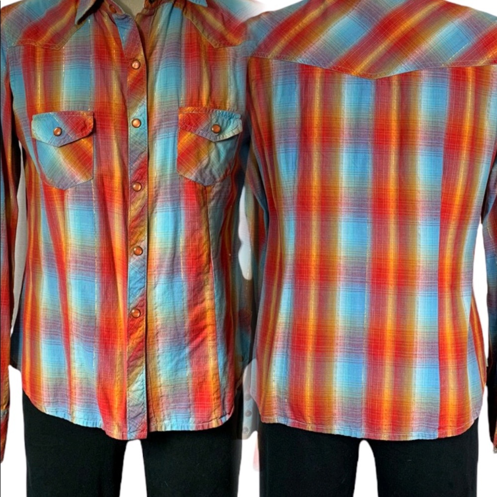 Fossil plaid long sleeves red and orange Shirt